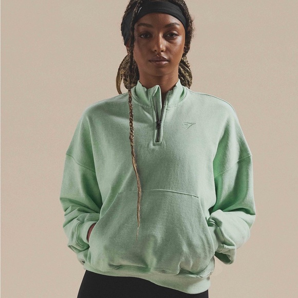 Gymshark Light Green Quarter-Zip Sweatshirt Medium - Picture 4 of 10